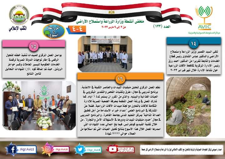 الحصاد الاسبوعي لنشاط وزارة الزراعة