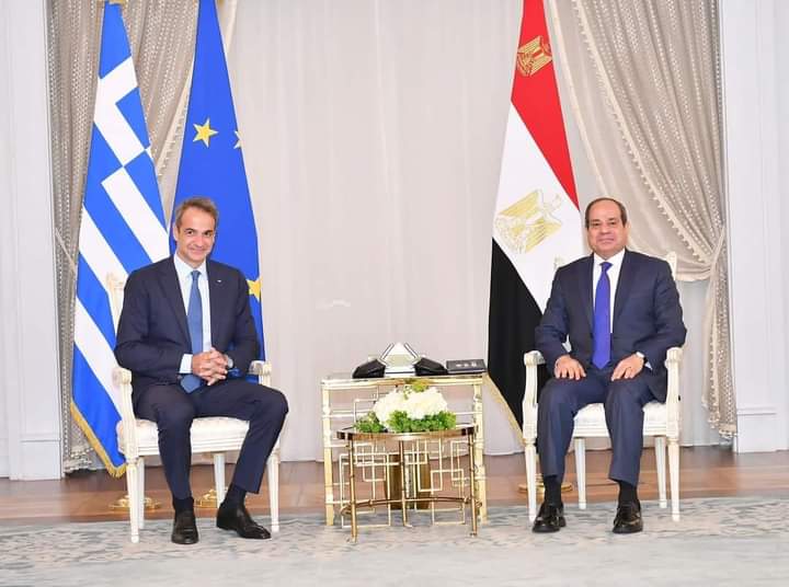 الرئيس السيسي يستقبل رئيس وزراء جمهورية اليونان كيرياكوس ميتسوتاكيس بالمعلمين الجديدة